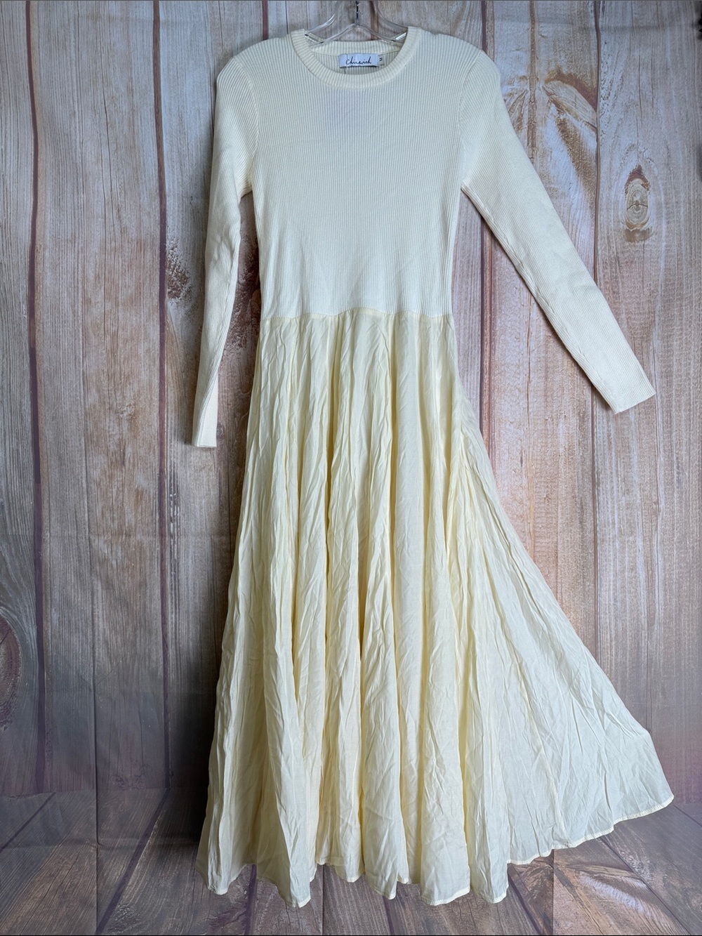 Chicwish Pale Yellow  Long-Sleeve Maxi Dress Size Medium NWT